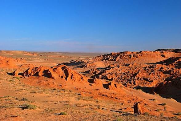 Yurt camp in the Karakum desert at dusk